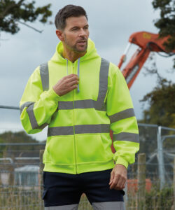 HVK07 Yoko Hi-Vis Zipped Hoodie Zip Up Sweater High Viz Sweatshirt Work Top 