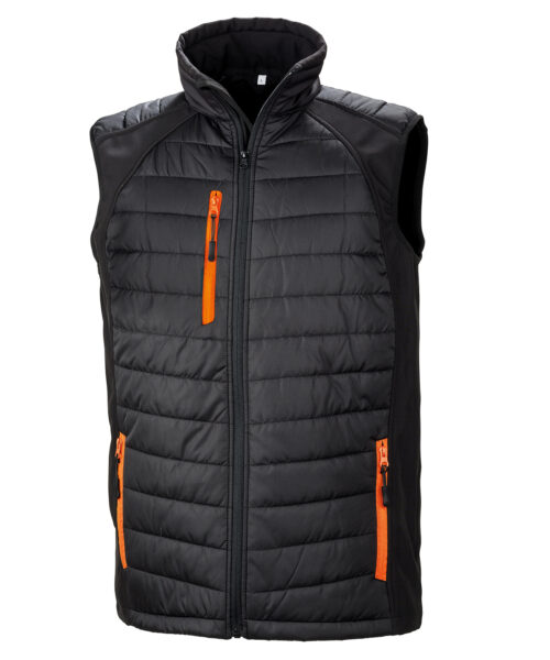 Black Compass Padded Softshell Jacket in Black with orange trim